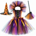 thumbnail image 5 of Disfraz de bruja de Halloween para niñas, vestido elegante con tutú, disfraz de bruja malvada, atuendo para niños pequeños, vestido de fiesta de carnaval de Purim, 5 of 5