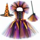 thumbnail image 5 of Disfraz de bruja de Halloween para niñas, vestido elegante con tutú, disfraz de bruja malvada, atuendo para niños pequeños, vestido de fiesta de carnaval de Purim, 5 of 5