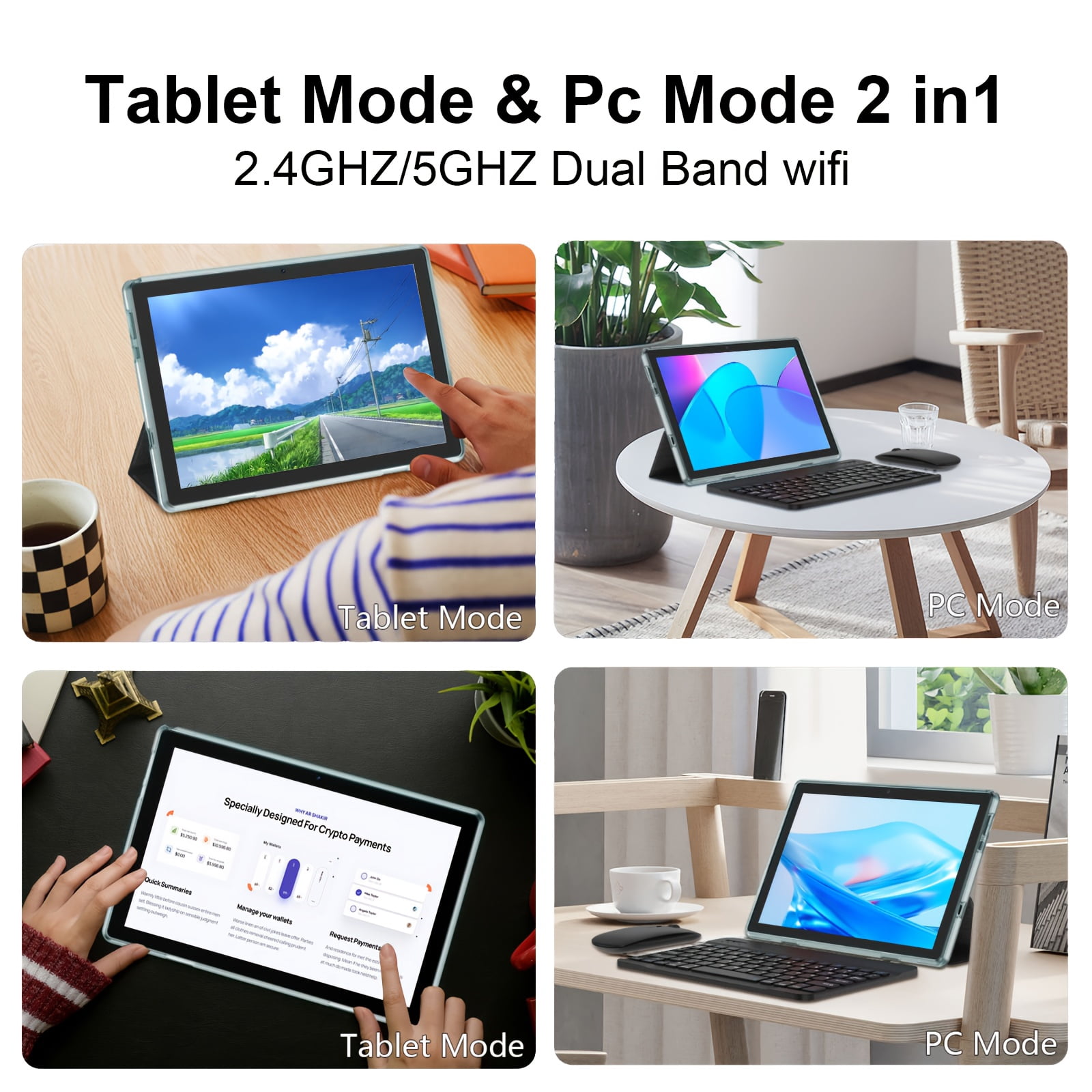 Android Tablet with Keyboard, Android 14 Tablet 10.1 inch, 10GB+64GB+1TB Expand, 2-in-1 Tablets with 8-Core, 5G WiFi, 6000mAh, BT, GMS, GPS, Gemini AI, Tablets PC with Mouse, Case, Stylus(Black)