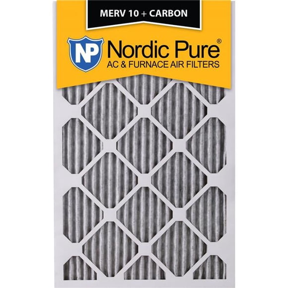 Nordic Pure 16x25x1PM10C-6 MERV 10 Pleated Plus Carbon Furnace Air Filters, 16 x 25 x 1 in. - Pack of 6