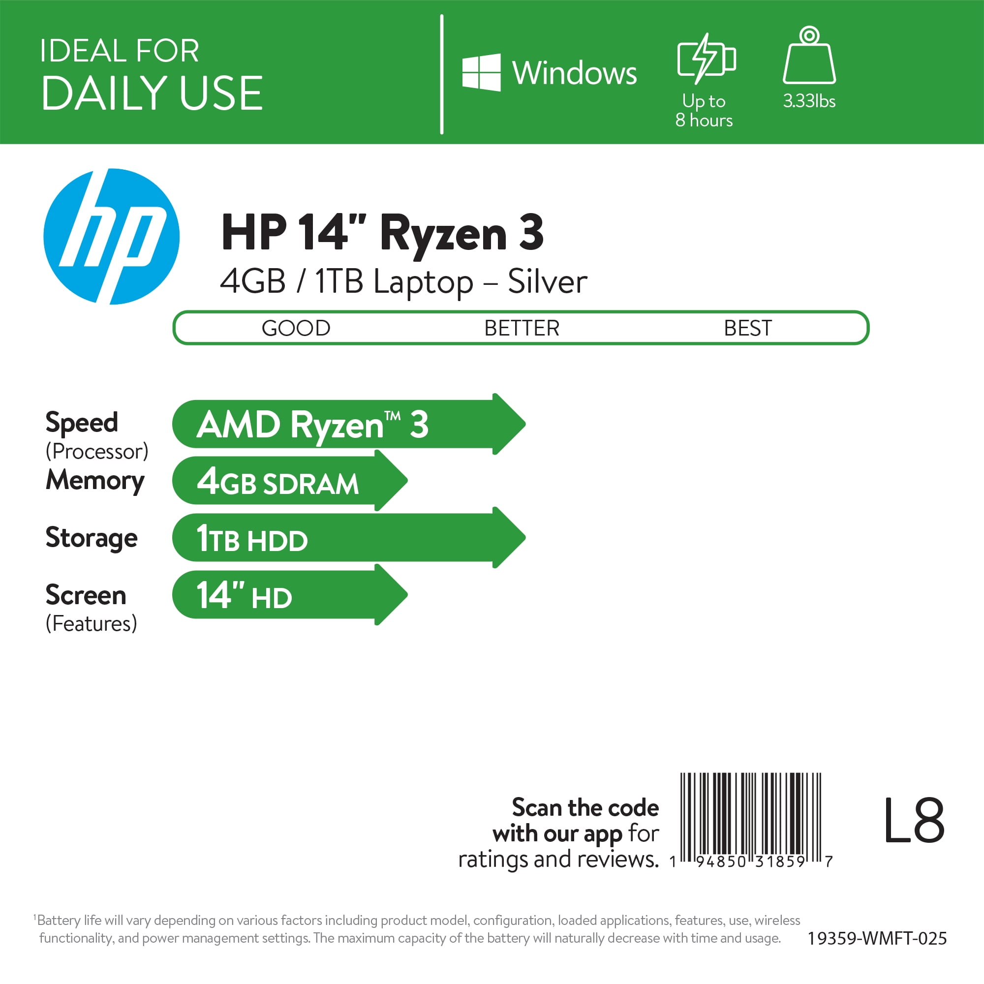 HP 14 Ryzen 4GB/1TB Laptop-Silver (Google Philippines Ubuy - Main Image