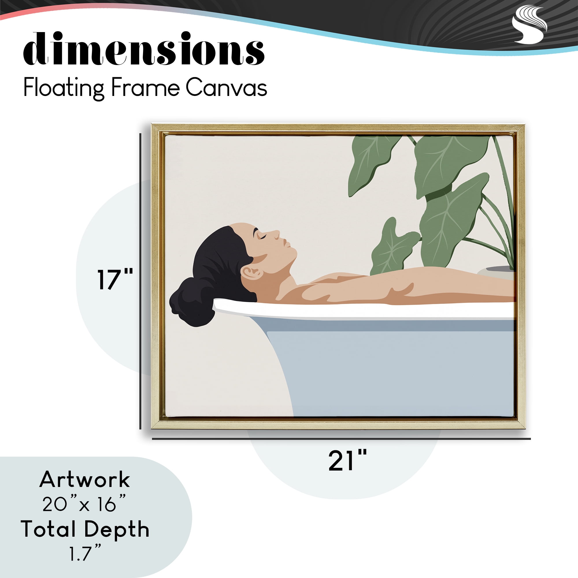 Stupell Industries Tub Relaxation Woman Gold Framed Floater Canvas Wall Art, design by Marcus Prime
