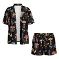 thumbnail image 4 of FKEKYI Mushroom Flower Star Print Women's 2 Piece Short Set Open Front Shirt Top & Summer Shorts with Elastic Waistband Soft Beachwear Causal Lounge Set Resort Wear, L, 4 of 7