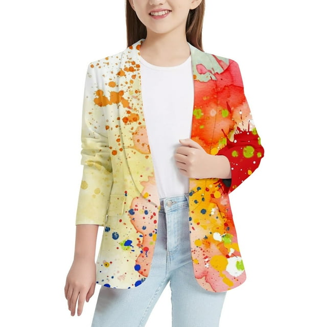 Sunnyoo Big Girls Colorful Personality Blazer Party Suit Jacket Cardigan Coat, Orange