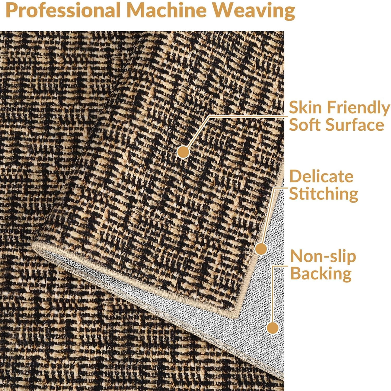 Tzou Washable Area Rugs 10x13 for Living Room, Low Pile Braid Print Indoor Carpet with Non-Slip Backing for Playroom(Brown)