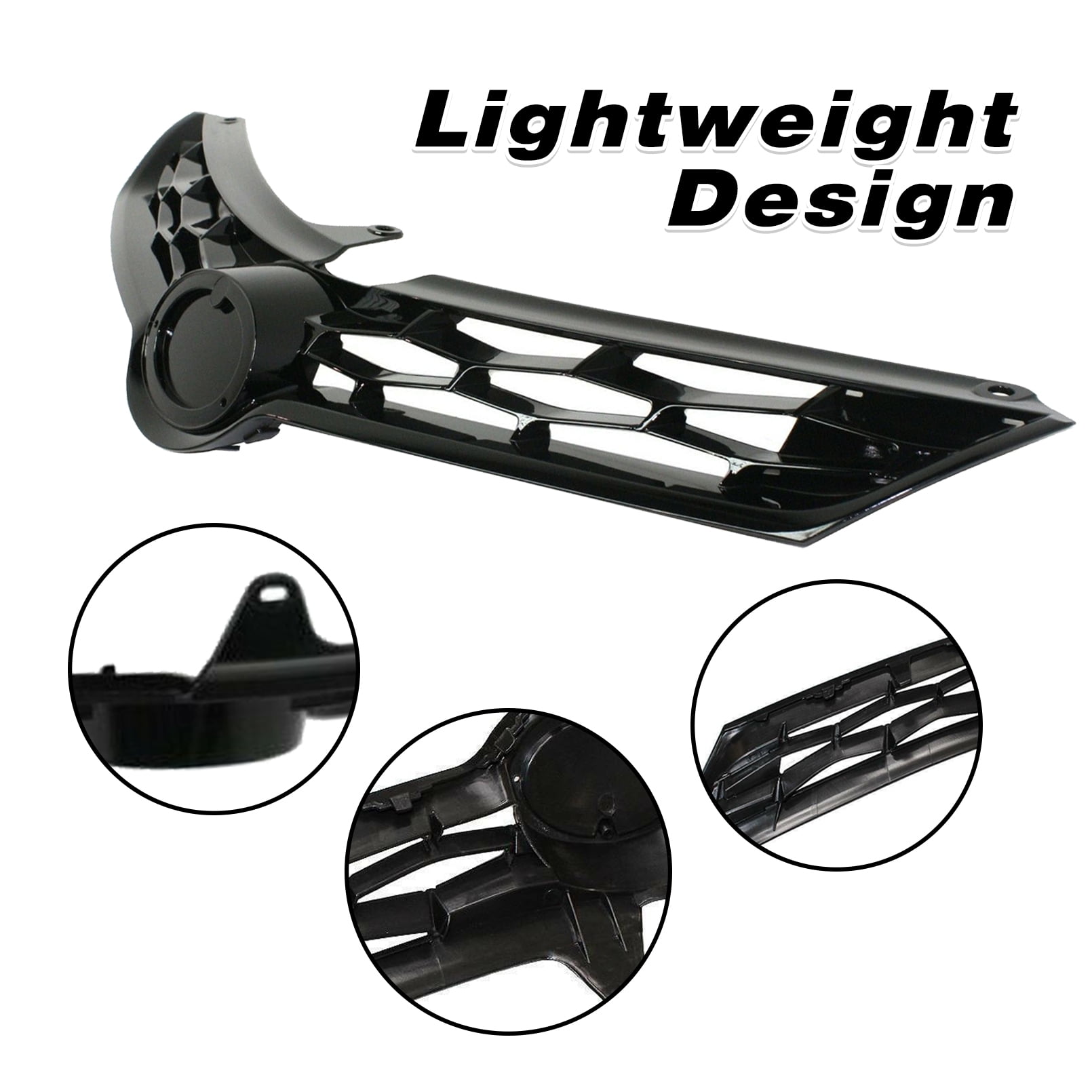 Front Bumper Grill Grille Assembly Fit For 2014 2015 2016 Toyota Corolla S, Black With Chrome Trim (Upper & Lower Grille)
