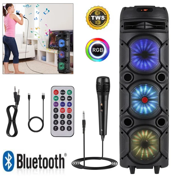 Rechargeable Bluetooth Speaker 3 * 8inch woofer Portable FM Party Speaker   Mic