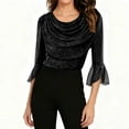 thumbnail image 3 of Womens Blouses Mesh 3/4 Sleeve Tops Cowl Neck Sparkly Dressy Chiffon Breathable Comfy Shirt for Casual Party Stretch Tunic Tops, 3 of 6