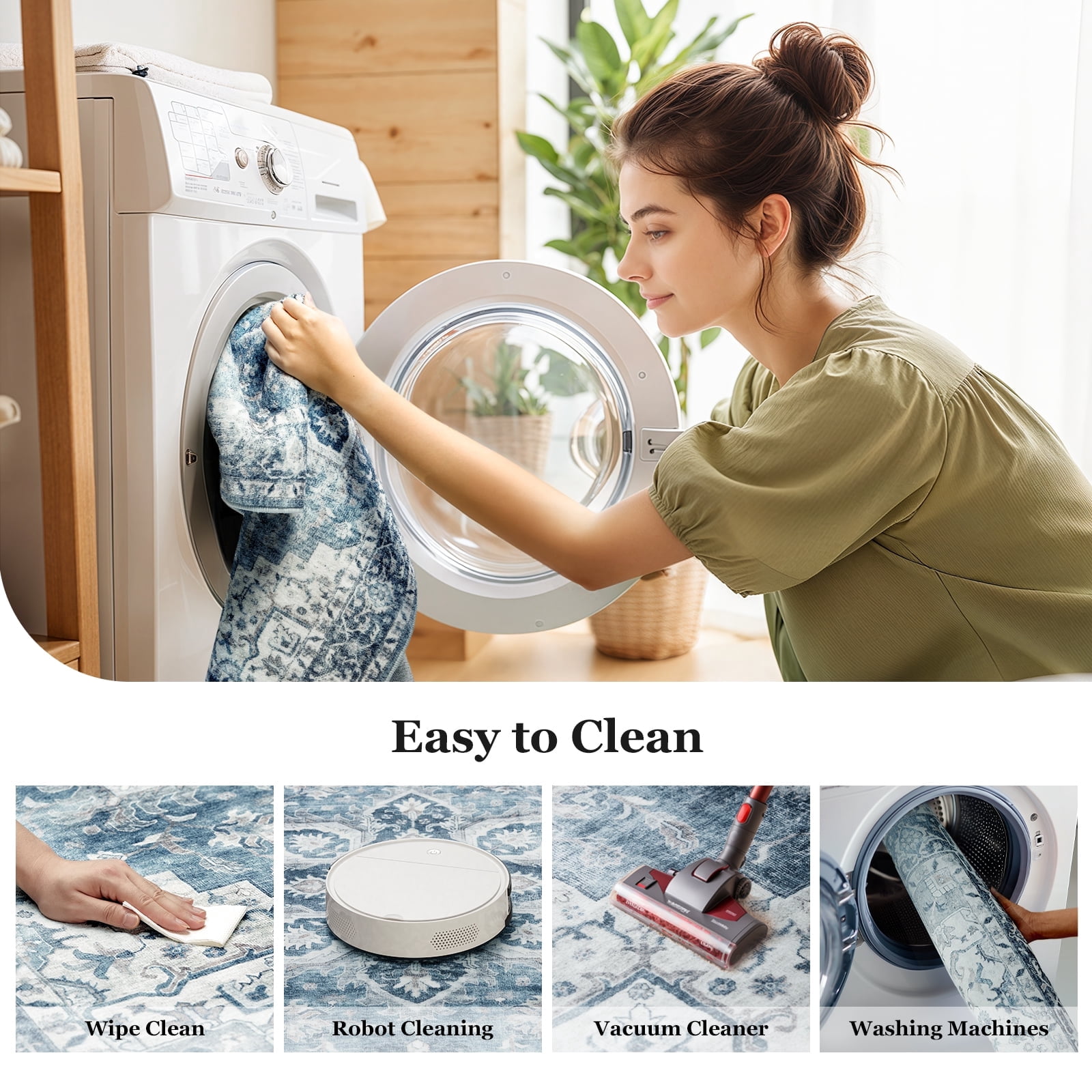 CHITOOMA 8'x10' Machine-washable Area Rugs for Living Room, Boho Area Rugs with Non-Slip Backing, Stain Resistant Non-Shed Carpet for Bedroom, Dining Room, Dorm, Office