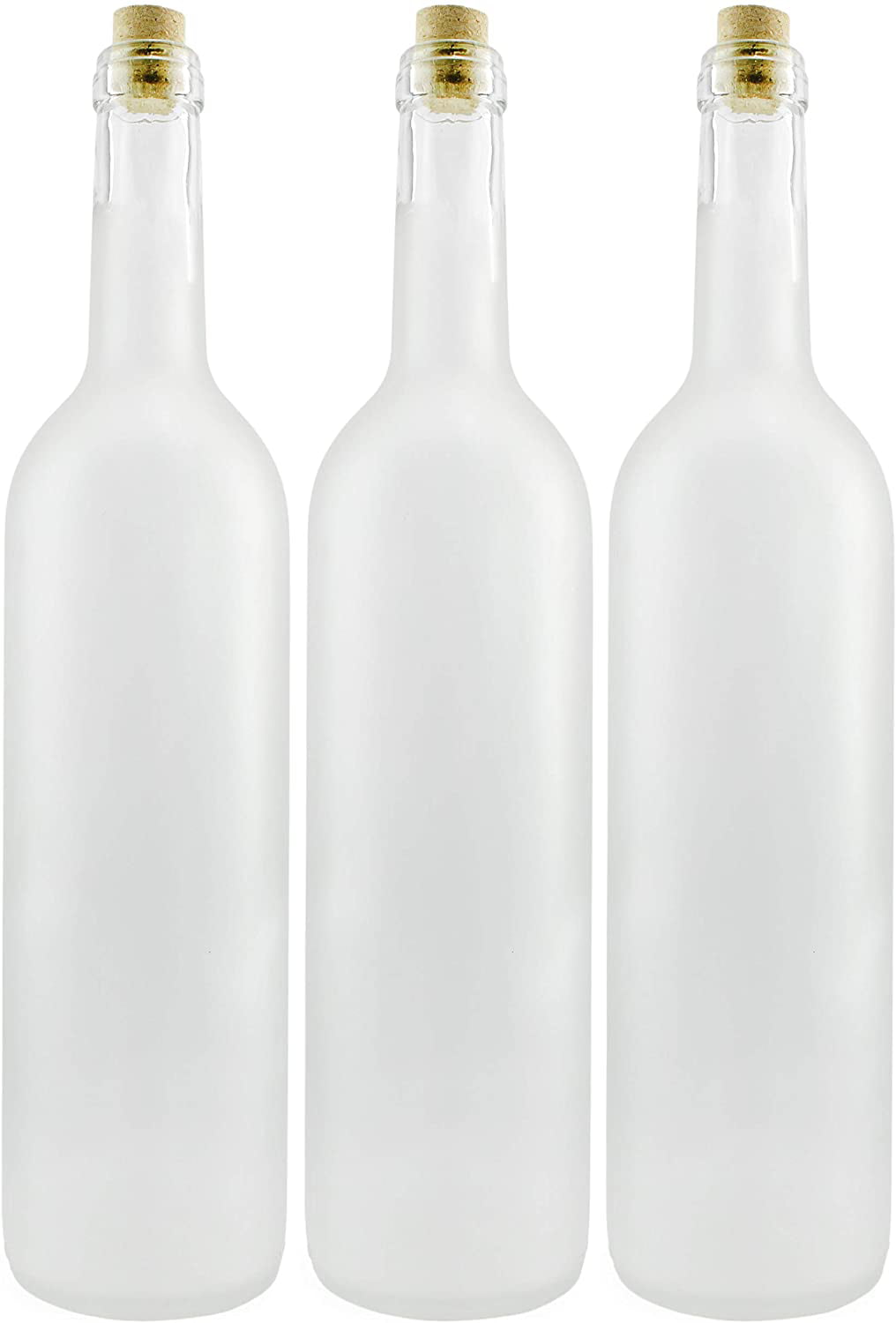 Cornucopia Frosted Wine Bottles w/Corks ; Wine Bottles with Corks for Decor and Bottling 3-Pack, White 