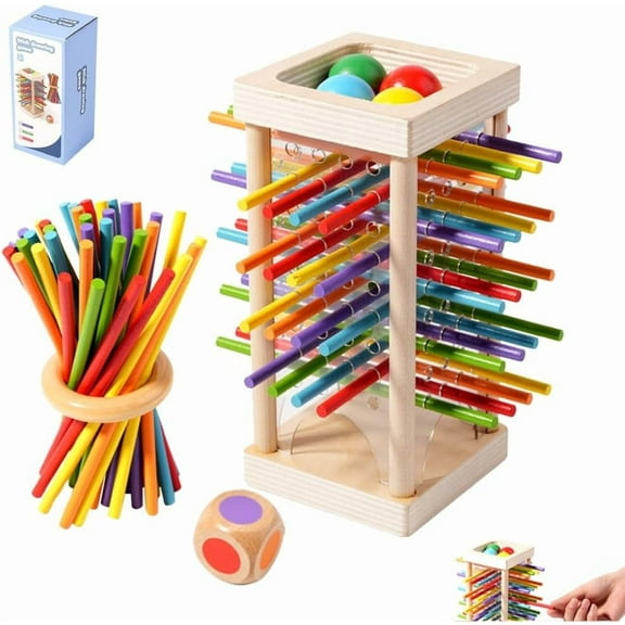 Wooden Stick Game, Montessori Board Game with 36 Colorful Sticks, 3-in-1 Ball and Stick Dexterity Games for Cognitive Development & Focus Training