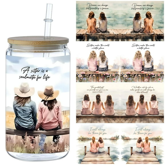 5pcs DIY UV DTF Transfer Stickers, For Glass Tumbler, Waterproof Decals, Plastic Adhesive Label For Bottles And Cups Decor