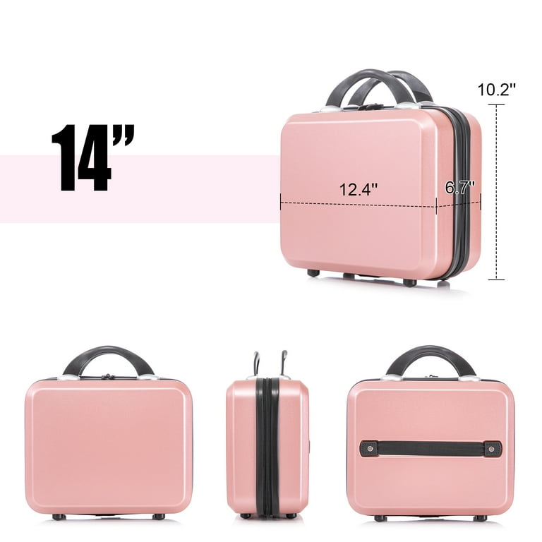 2 Piece Travel Luggage Set Hard shell Suitcase with Spinner Wheels 18 Underseat luggage and 14 Comestic Travel case Toiletry box Rose Gold