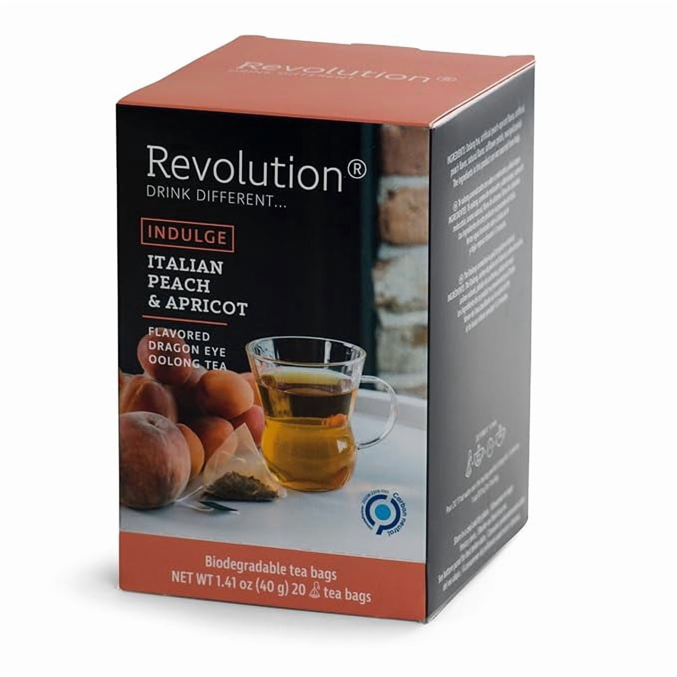 REVOLUTION TEA® Dragon Eye Oolong Tea Bags [THE ORIGINAL] - INDULGE Italian Peach & Apricot Oolong Tea - Premium Dragon Tea Bags - Oolong Black Tea Organic Biodegradable - 20 Bags