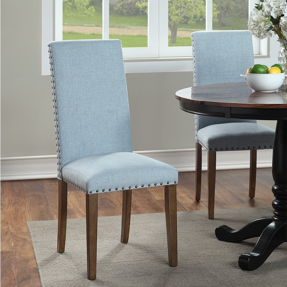 Kepooman Elegant Medieval Upholstered Dining Chairs Set of 2, Fabric High Back Home Chairs with Copper Nails Solid Wood Legs, Side Chairs for Dining Room/Living Room/Kitchen, Light Blue Kepooman Elegant Medieval Upholstered Dining Chairs Set of 2, Fabric High Back Home Chairs with Copper Nails Solid Wood Legs, Side Chairs for Dining Room/Living Room/Kitchen, Light Blue