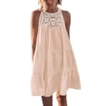 thumbnail image 1 of Timegard Hauts et Robes pour Femmes Dentelle Col Rond Sans Manches à Volants Mi-Longue Robe Hauts Été Plage Ample, 1 of 7