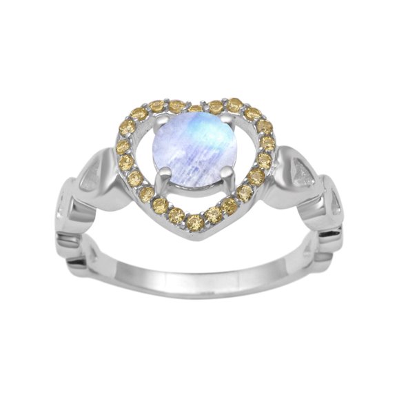 925 Sterling Silver 6MM Moonstone Women Valentines Day Gifts Ring in Open Heart