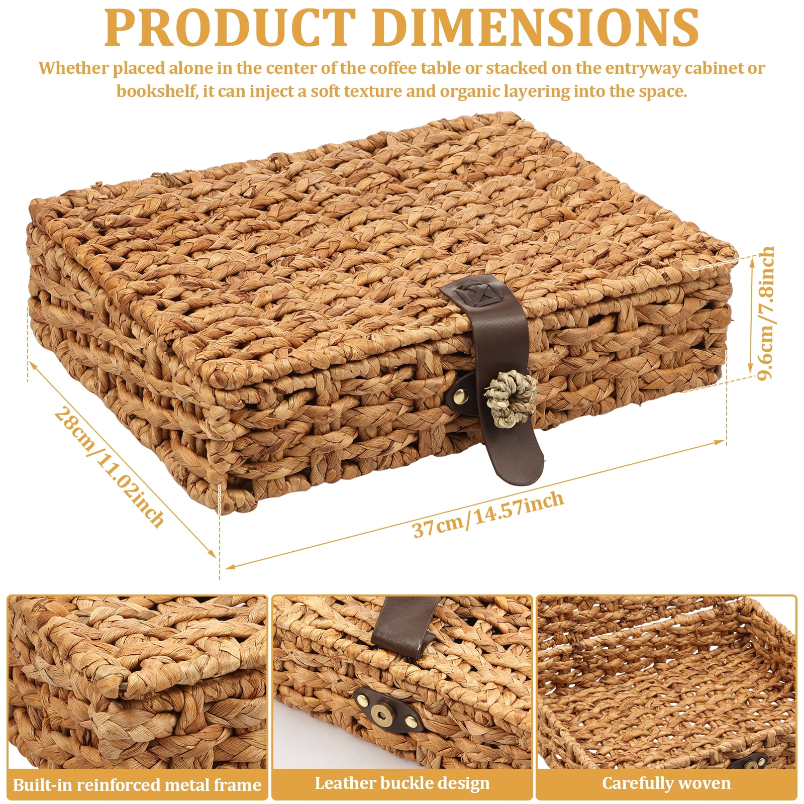 Ihvewuo Decorative Box with Lid Treated Gourd Grass Storage Basket Treated Gourd Grass Woven Decorative Box for Shelf Coffee Table Console Table Home Decor (Large or Small)