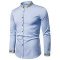 thumbnail image 2 of IROINNID Deals Button Up Shirts for Men Buttons Stand-up Collar Embroidered Long Sleeve Blouse Shirt,Light blue, 2 of 4