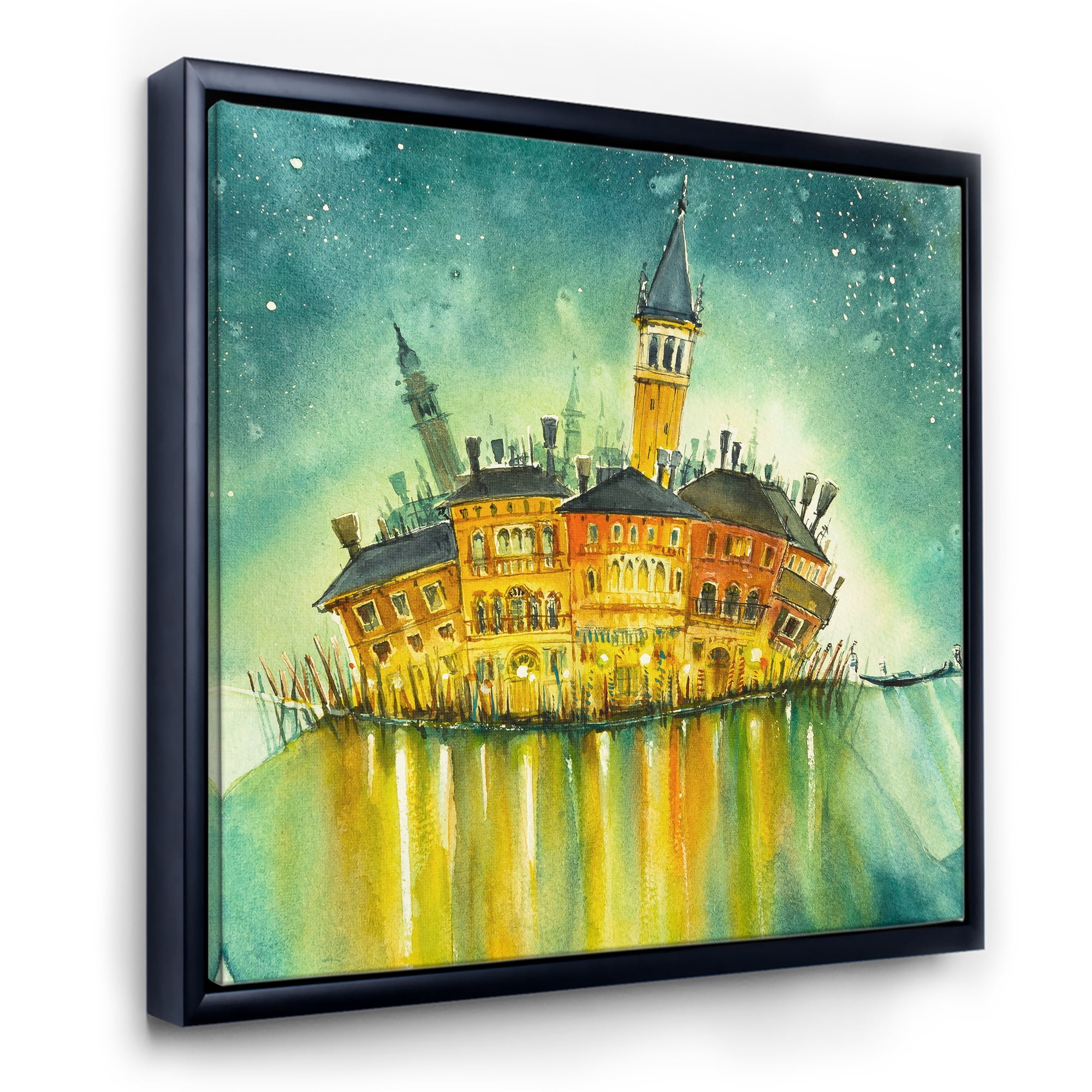 Designart 'Portrait of Idyllic Island of Venice At Night' Modern Framed Canvas Wall Art Print