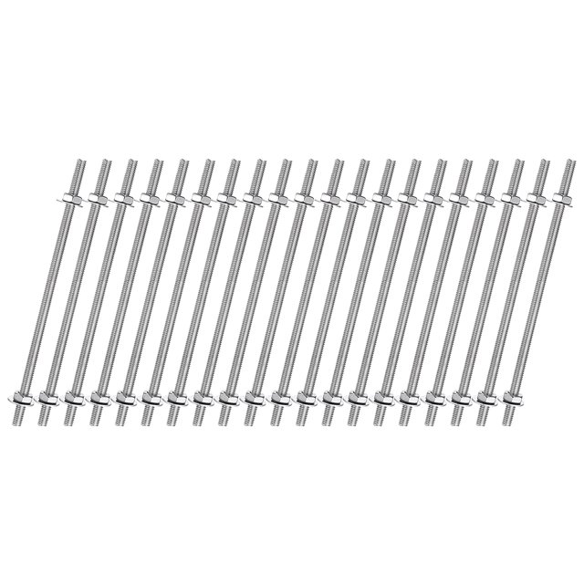 20 Pcs Tiges Filetées 8/32 Pouces avec Écrous Hexagonaux et Rondelles 4 Pouces, Argent