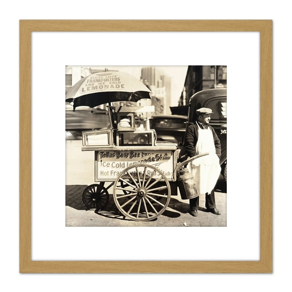 Hot Dog Stand West Street Manhattan Old Photo 8X8 Inch Square Wooden Framed Wall Art Print Picture with Mount