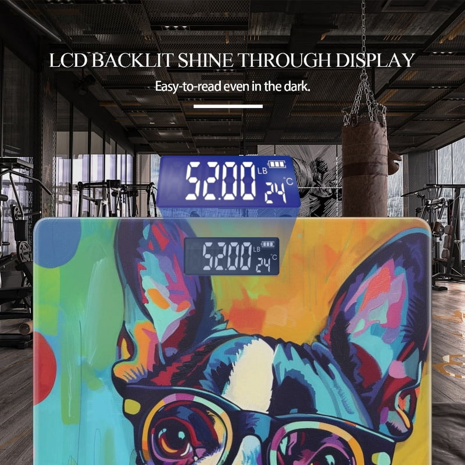 Bathroom Scale, Highly Accurate Digital Body Scale,Precisely Measures Weight up to 400 lbs-Colorful Painting Of Boston Terrier Dog Wearing Glasses