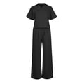 thumbnail image 5 of Women 2 Piece Outfits Summer Casual Short Sleeve V Neck Crop Top Wide Leg Pants Matching Set With Pocket Women Holiday Outfits Pant Suits for Women Dressy Wedding Guest plus Size Pant Suit Women, 5 of 7