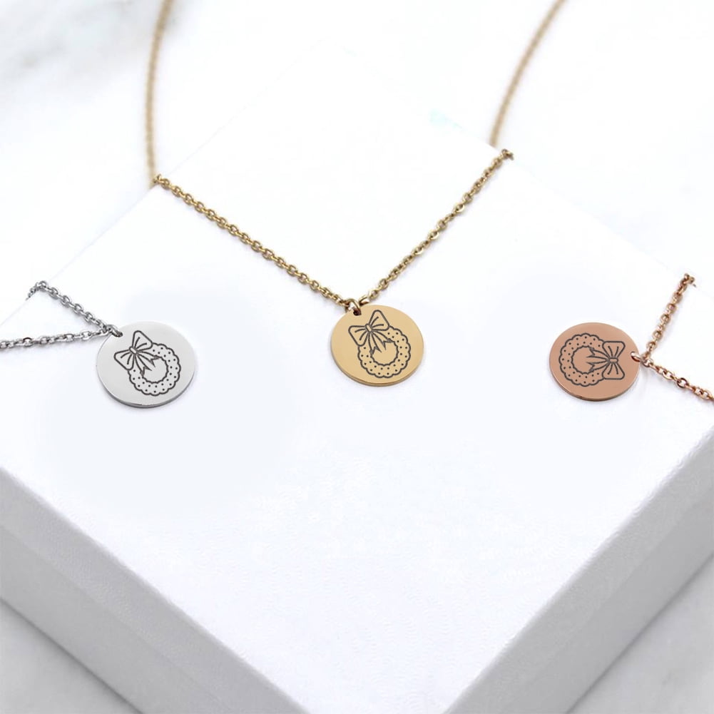 Anavia Round Christmas Wreath Stainless Steel Silver Disc 10mm Pendant Jewelry with Gift Box