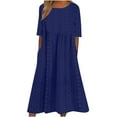thumbnail image 2 of Meichang Women's Eyelet Dresses Summer Crew Neck Short Sleeve Midi Dresses Solid Loose Fit Hollow Out Dresses Flowy Casual Dresses with Pockets Blue XXL, 2 of 6