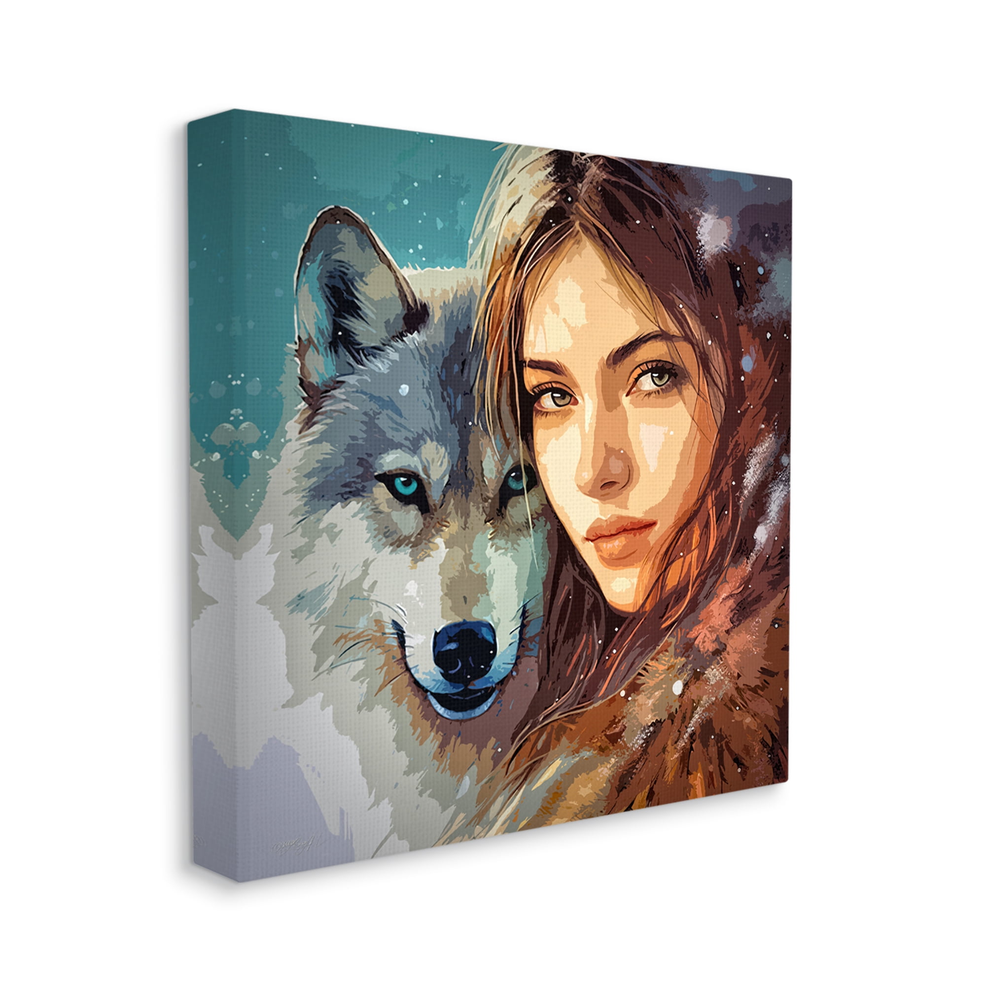 Stupell Industries Girl & Grey Wolf Portrait Animals & Insects Painting Gallery Wrapped Canvas Art Print Wall Art, 36 x 36