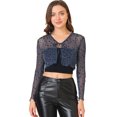 thumbnail image 1 of Allegra K Blusa con purpurina para mujer, cuello en V con estrella, lazo semitransparente en la parte delantera, manga larga, encogimiento de hombros Azul oscuro XL, 1 of 6
