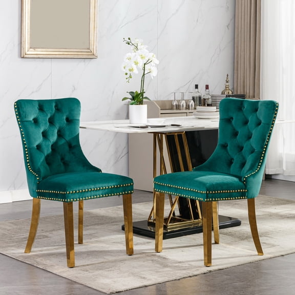 Auranook Set Of 2 Modern Velvet Upholstered Dining Chairs,Golden Stainless Steel Plating Legs,Nailhead Trim