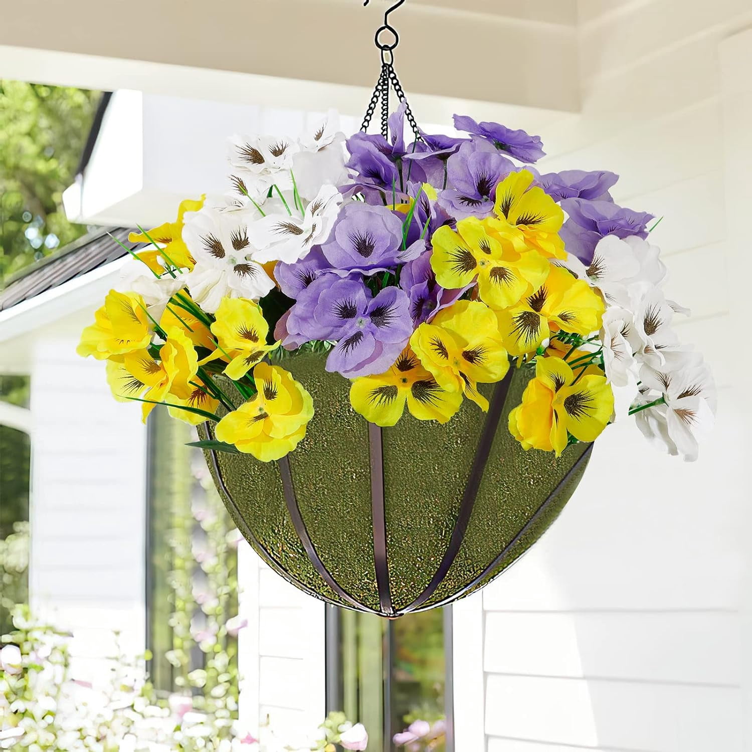 ZOELNIC 12 Bundles Artificial Pansy Flowers Outdoor Colorful Fake Flowers UV Resistant No Fade Faux Outdoor Plants Garden Porch Window Box Decorating