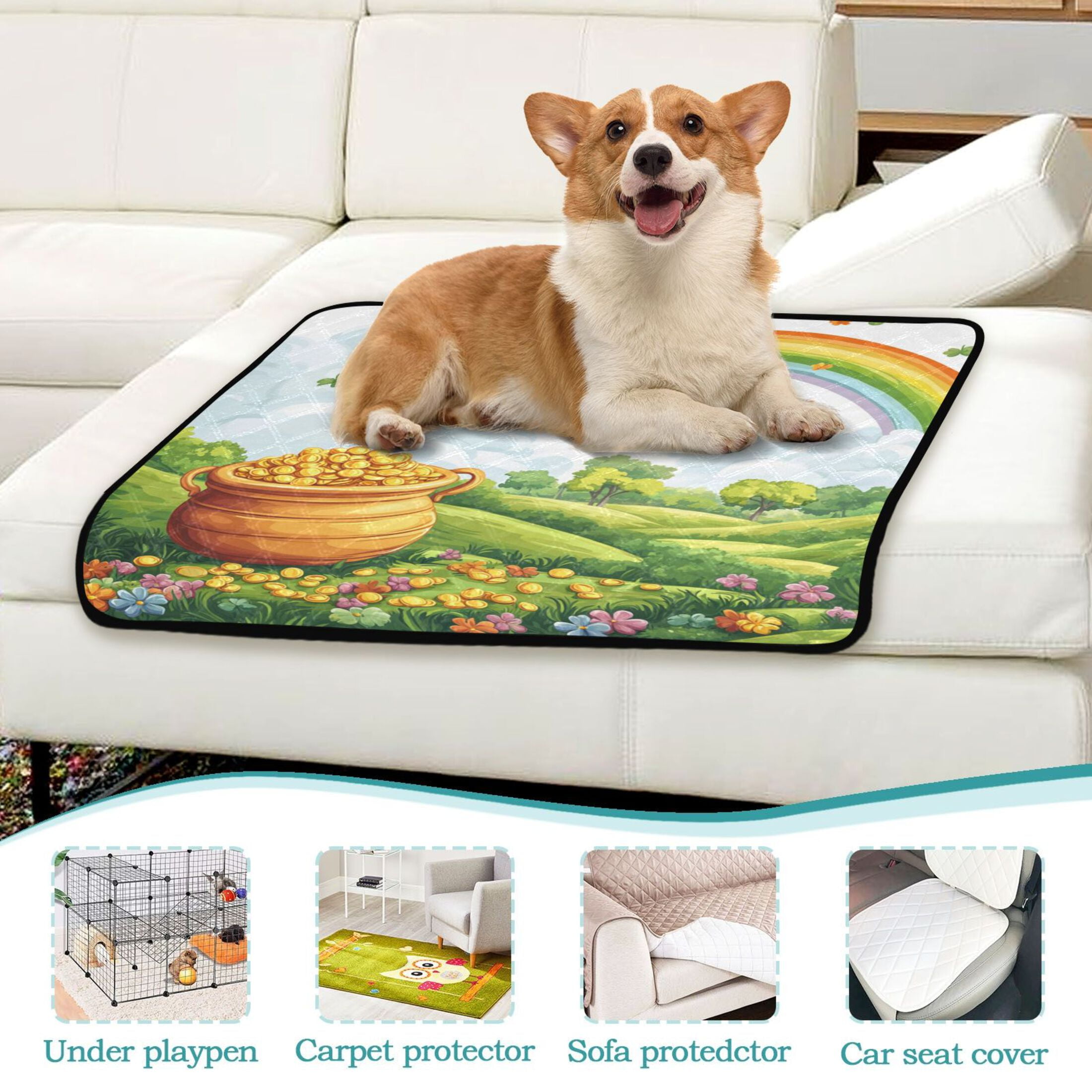 Qxltty Stpatricks Day Wild Gold Bag Cat litter Pads Pet Set of 3 Diaper Mats Center Anti-leakage Layer Absorbent Soft and Comfortable