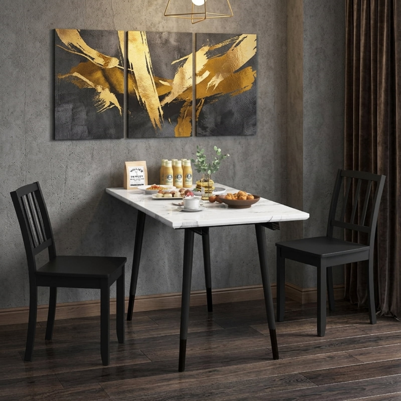 Furnibear Wood Dining Chair Set of 2 with Rubber Wood Legs for Kitchen Dining Room Living Room Home, Black