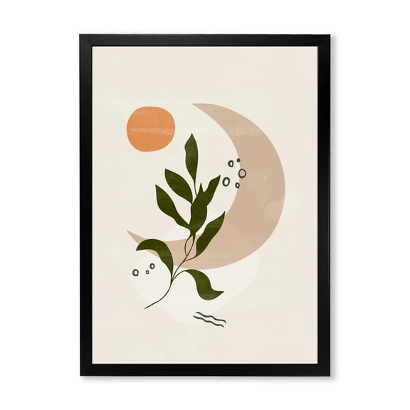Designart 'Abstract Geometrical Leaf With Moon I' Modern Framed Art Print