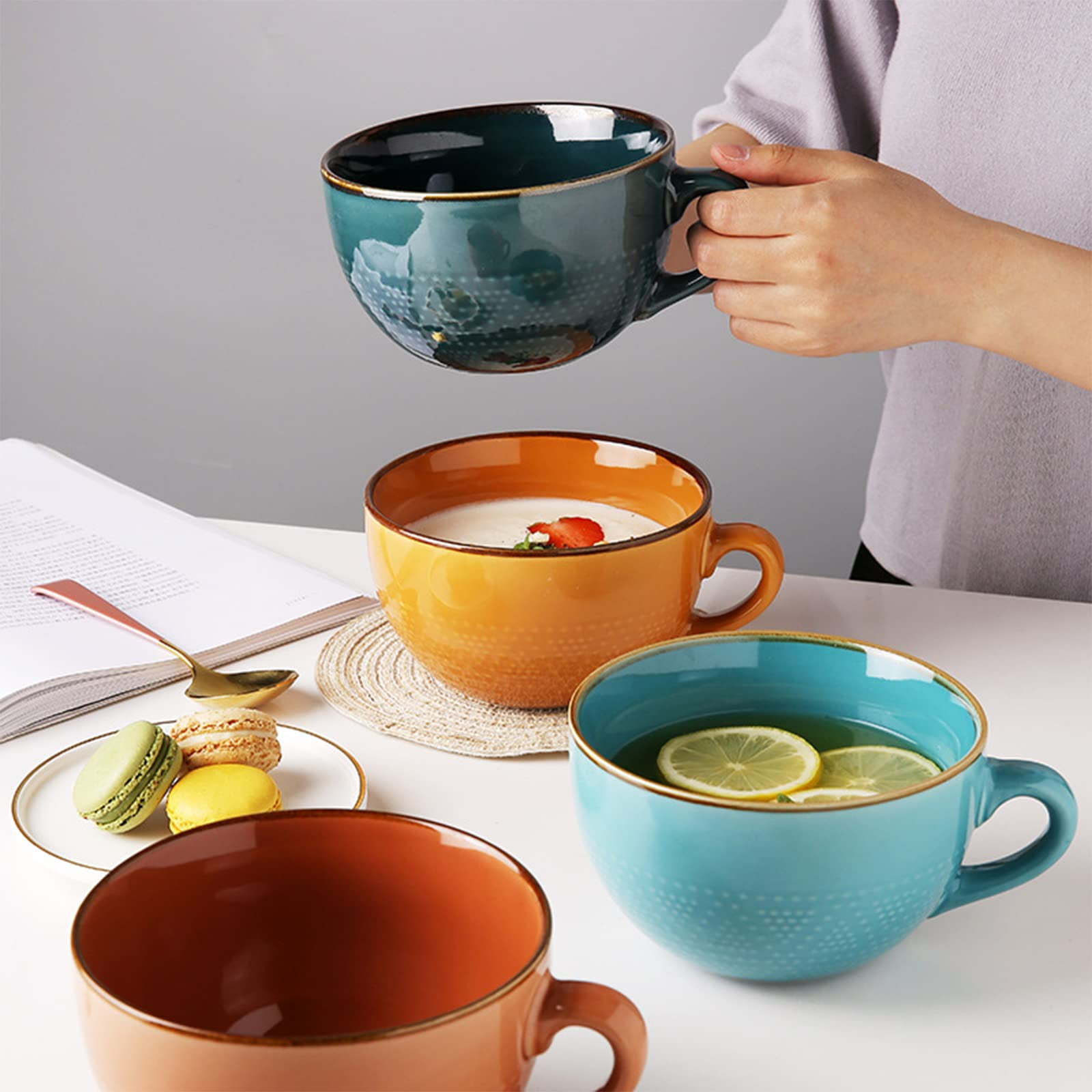 Grande Tasse à Café - 700 Ml - En Céramique - Avec Anse - Bol à Soupe - Tasse à Café - Bol à Céréales - Bol à Salade - Avec Anse - XXL - Pour