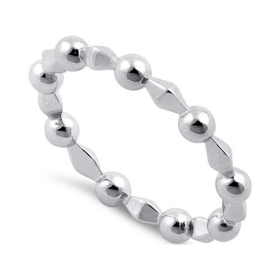 925 Sterling Silver Platinum Plated Diamond Shape And Bead Women Valentines Day Gifts Ring