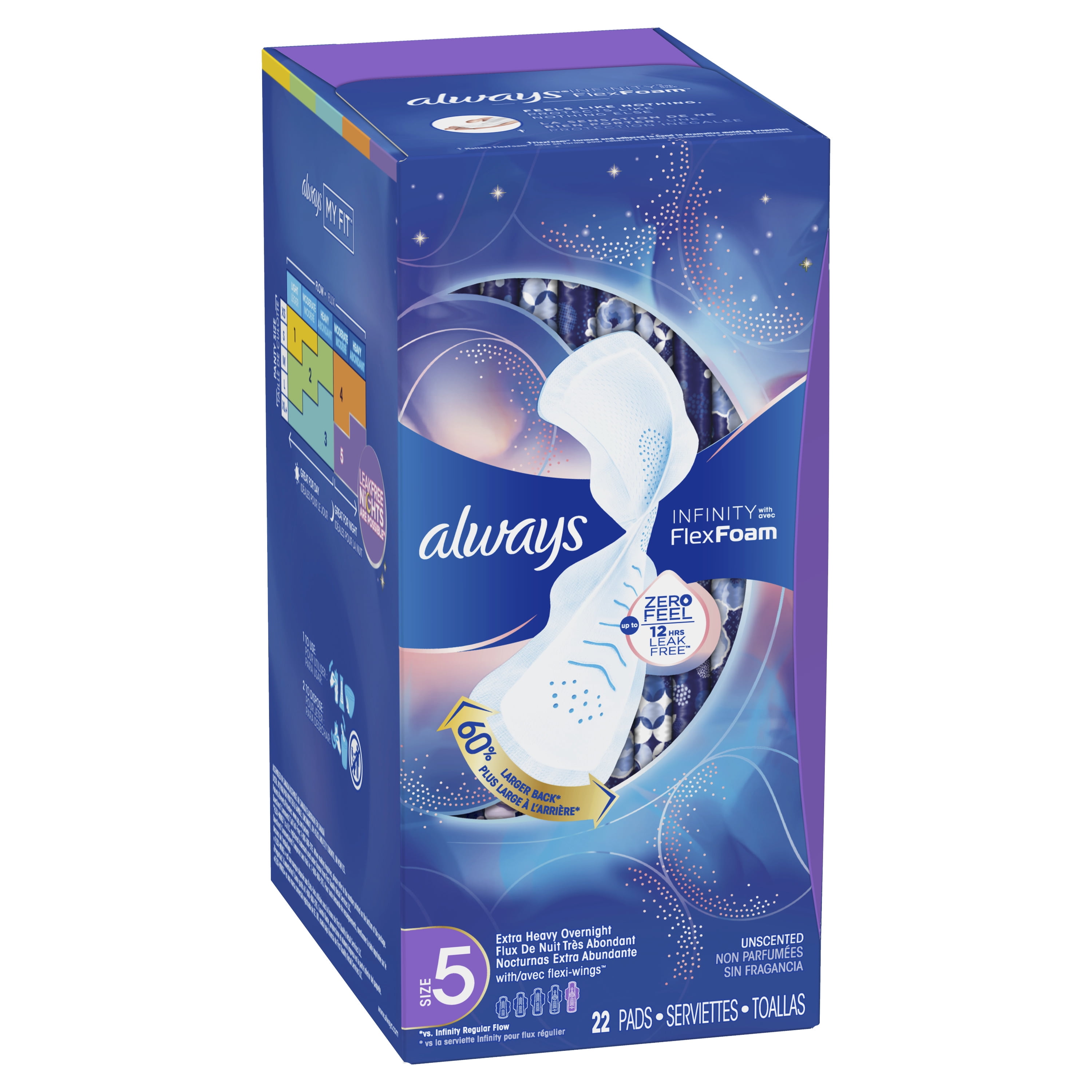 Always Infinity Size 5 Extra Heavy Overnight Pads With Wings