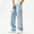 thumbnail image 3 of ZKunhua Boy's Cargo Jeans Straight Leg Zipper Denim Pants with Pockets Casual Teen Y2K Hip Hop Streetwear Denim Jeans Trousers ,Light Blue,16-17 Years, 3 of 9