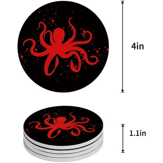 FMSHPON Octopus Set of 8 Round Coaster for Drinks, Absorbent Ceramic Stone Coasters Cup Mat with Cork Base for Home Kitchen Room Coffee Table Bar Decor