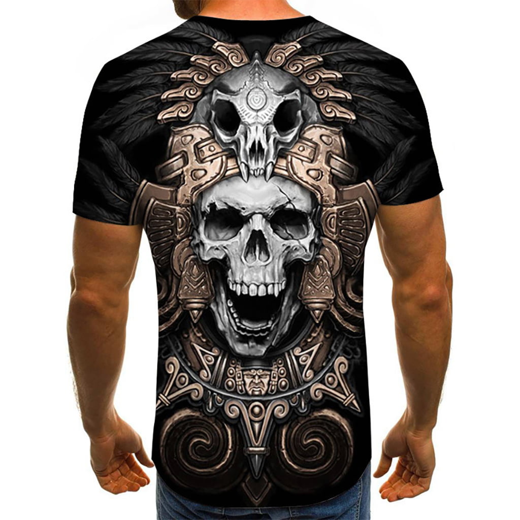 F_Gotal Mens 3D Printed Creative Graphic Skull Printed Short Sleeved Soft T Shirt for Men Tee Blouse Tops Mens T Shirt 