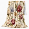 thumbnail image 2 of Vintage Botanical Floral Illustration Cream, Cozy Botanical Garden Scene, Warm Flannel Blanket for Sunroom and Reading Nook, Garden Lovers Housewarming Gift, Botanical Home Decor, 2 of 9