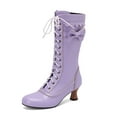 thumbnail image 2 of YLYL Women Gothic Victorian Boots Low Kitten Heel Mid Calf Boots Lace up Cute Bow Boots Witch Shoes, 2 of 9