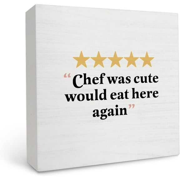 Kitchen Signs,Kitchen Decor,Chef Was Cute Would Eat Here Again Wooden Box Sign Decor,Rustic Wood Box Sign Block Plaque For Home Kitchen Dining Room Shelf Table Decor 5x5 Inch