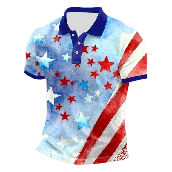 WAYUTE Men's Polo Shirts Independence Day 4th of July Patriotic Graphic Shirt Short Sleeve Lapel Performance Classic Fit Top Casual Outdoor