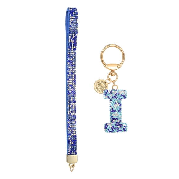 Initial Letter Keychain for Women, Rhinestone Alphabet I Key Chain Sparkly Keychain Charm with Heart for Backpack Handbag Car Key Accessories Lanyard, Blue