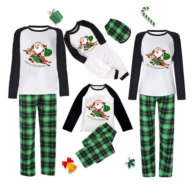 Pijamas familiares a juego de Navidad, diseño exclusivo de Papá Noel y ciervo, caja de regalo, conjunto de pijamas a cuadros verdes