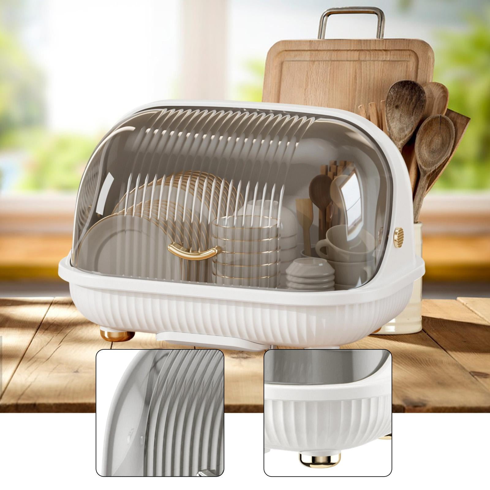 Fiocias Baby Bottle Drying Rack, Desktop Cup Holder, Cup Rack with Flip-top Lid, Cutlery S Porcelain white
